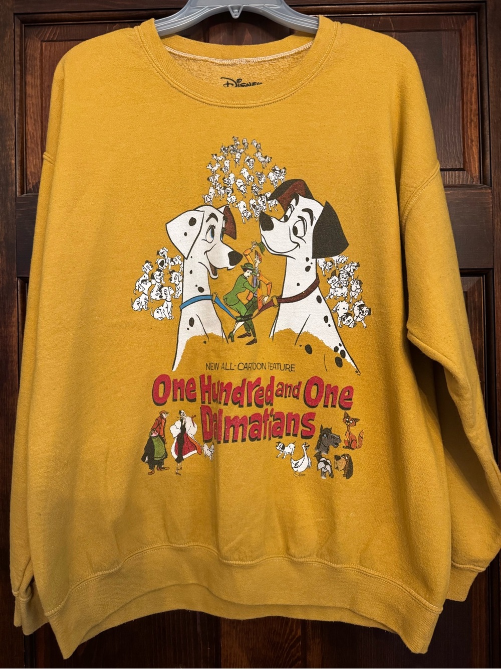 Disney 101 Dalmatians Graphic Sweatshirt Mustard Yellow Pullover Adult Medium